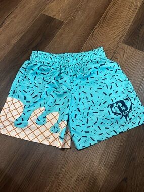Kids Aqua Sprinkles Shorts with Ice Cream Graphic